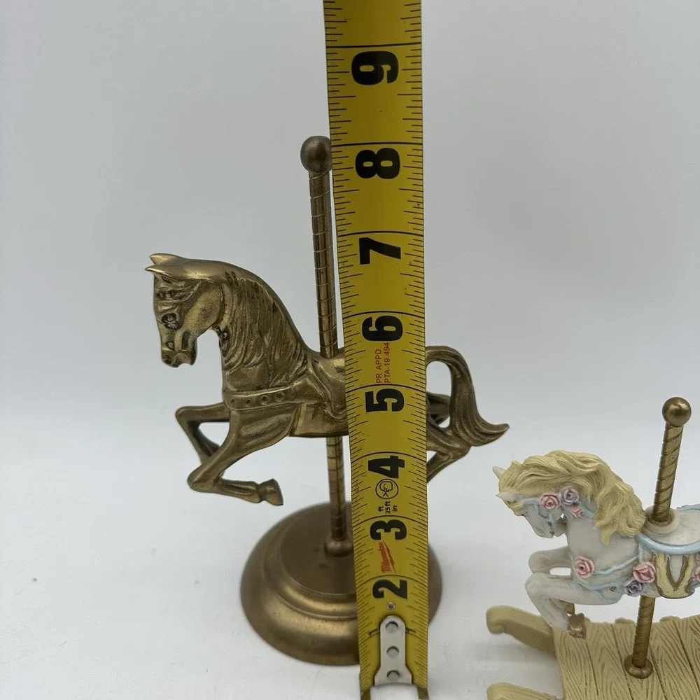 Lot Of 2 Vintage Carousel Horses Brass And Enamel Decor Kids Room